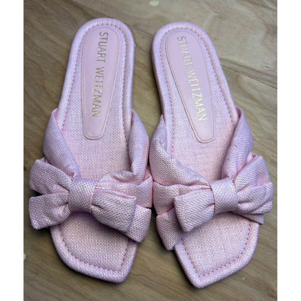 Stuart Weitzman Sofia Slides Ballet Pink Feminine Woven Bow Sandals Size 9